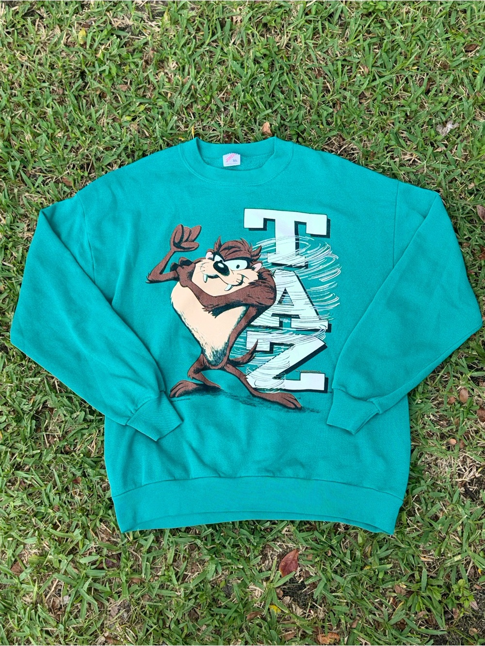Men's Vintage Teal Taz Graphic Crewneck Sweatshirt
